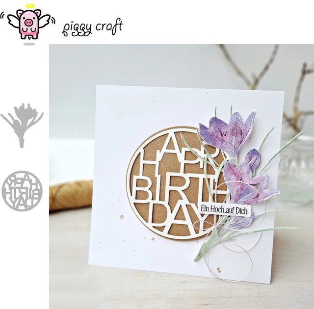 Piggy Craft Metall-Stanzformen für Scrapbook und Papierhandwerk mit Happy Birthday Kreis und Blume - Bild 1