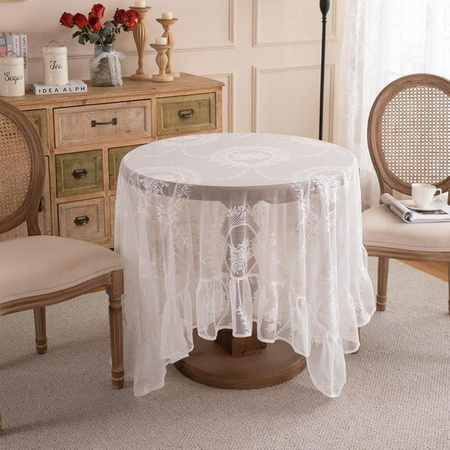 WTEMPO Tischdecke aus Spitze in Weiß mit floralem Design im Shabby Chic Stil, B/T: 140 x 260 cm