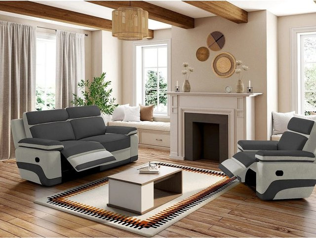 Vente-unique Couchgarnitur Talca mit Sessel aus Microfaser in Anthrazitgrau, Breite: 200 cm, Breite Sessel: 101 cm - Bild 1