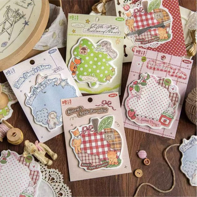 Kawai Stationery 30 Stück Retro Patchwork Notizblöcke mit Haftnotizen in Mehrfarbig für Schule und Büro - Bild 1