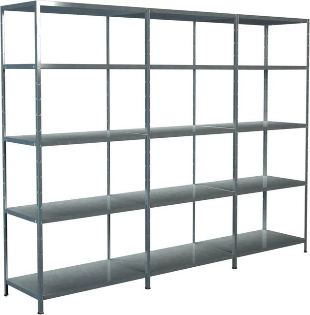 SCHULTE REGALWELT Steck-Regalsystem aus verzinktem Metall mit Grundregal und 2 Anbauregalen, silberfarben, B/T/H: 320 x 50 x 200 cm - Bild 1