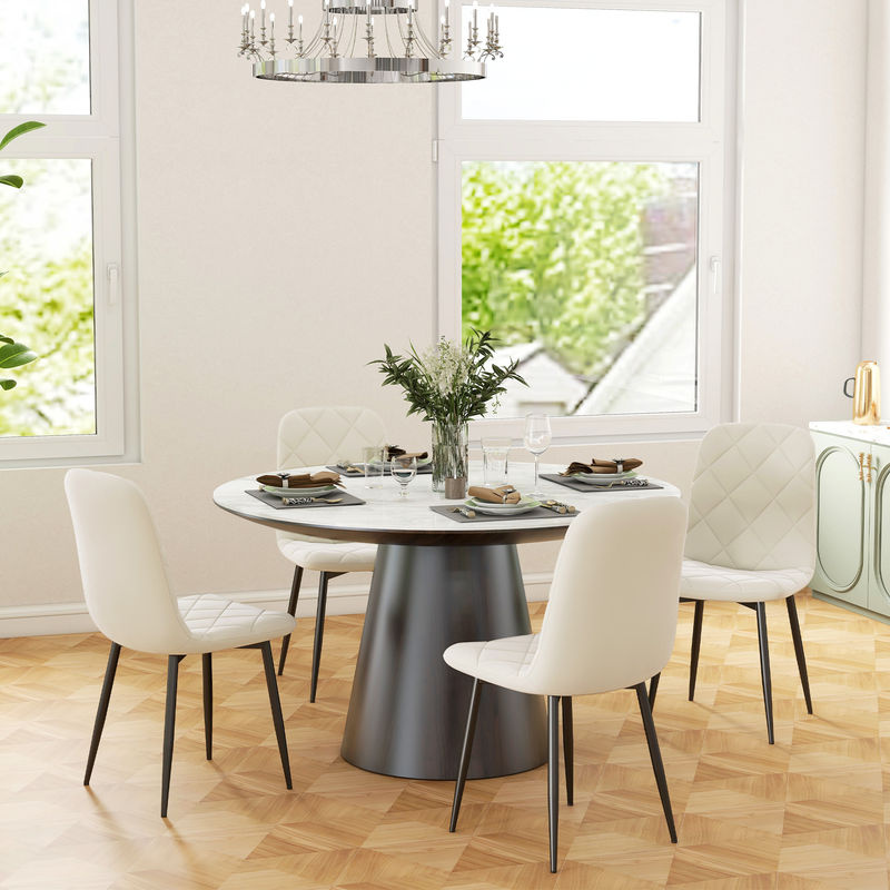 HOMCOM 4er-Set Esszimmerstühle aus Samt mit hohen Rückenlehnen und Stahlbeinen in Beige - Bild 2