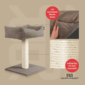 Rohrschneider Katzenbaum Wolly mit Katzenbett und integriertem Spielzeug in Taupe/Beige - Bild 2