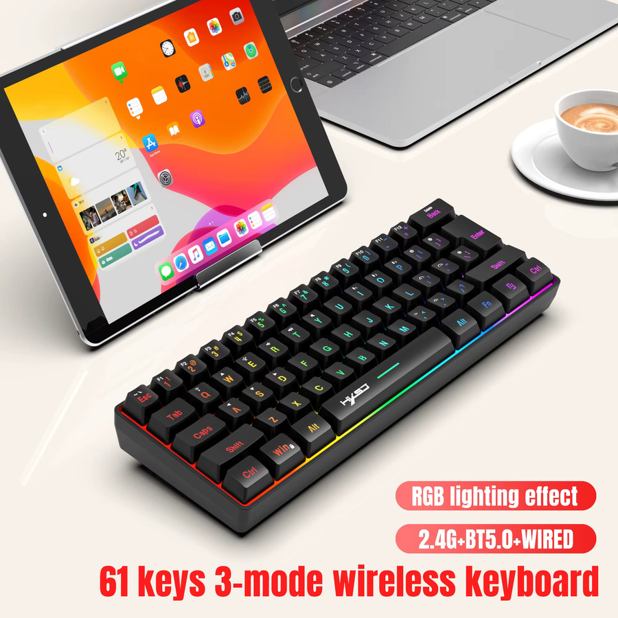 HXSJ Kabellose Gaming-Tastatur mit RGB-Hintergrundbeleuchtung in Schwarz, Bluetooth-Tastatur mit ergonomischem Design und 2000 mAh Akku - Bild 4