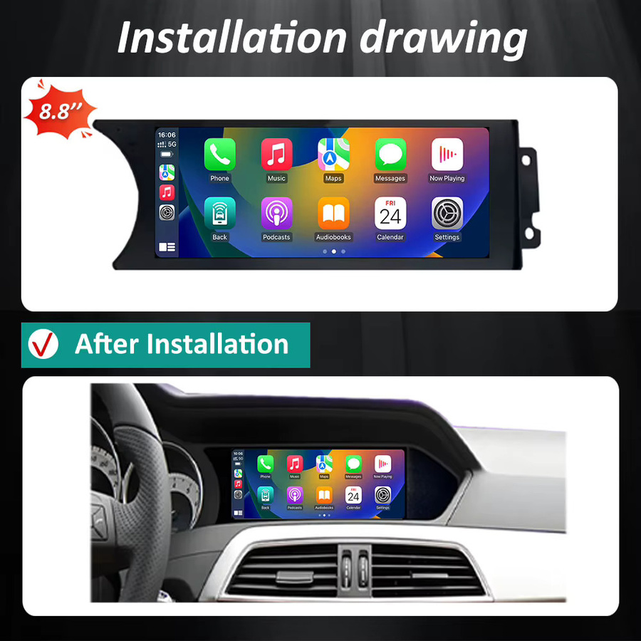KJ-NAVI Android 16 Auto-GPS-Navigationssystem für Mercedes Benz C-Klasse W204 S204 (2011 - 2015), 8,8 Zoll Multimedia-Stereoanlage mit WIFI, Carplay, Bluetooth und Google Auto in Schwarz - Bild 4