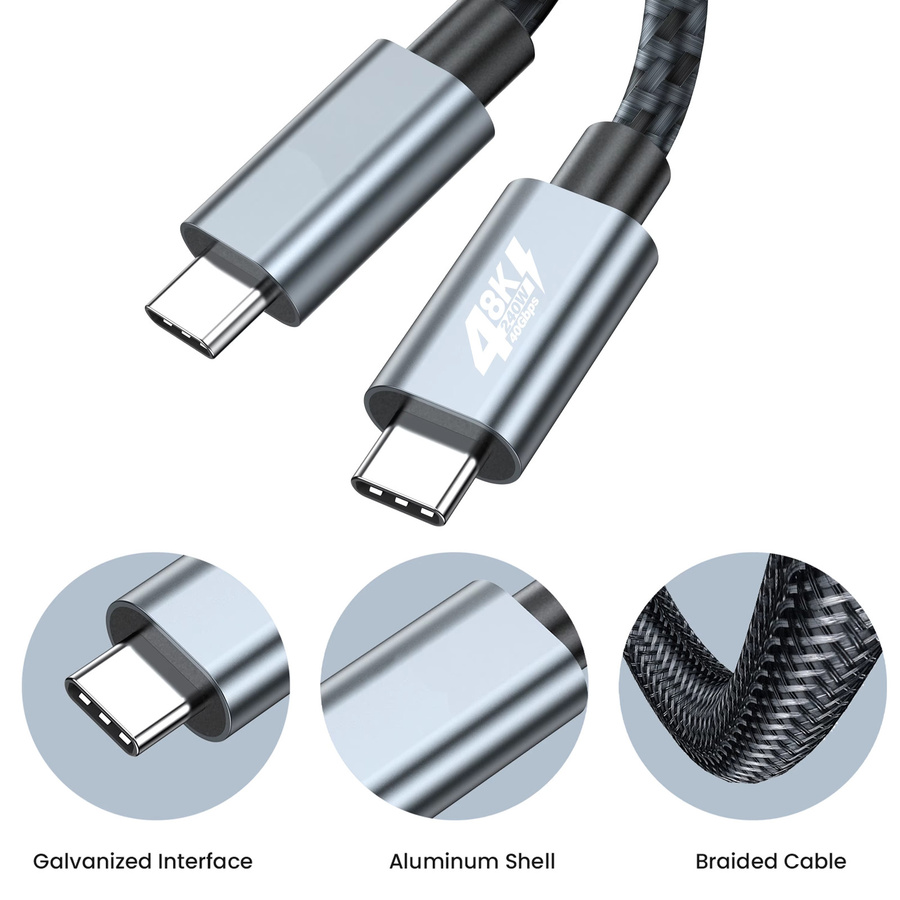 NIERBO USB-C-Kabel USB 4.0 in Grau mit 240 W, 40 Gbit/s und Thunderbolt 4 Kompatibilität für 8K Video und schnelles Laden - Bild 5