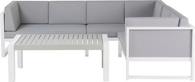 Beliani Lounge Set CASTELLA L-Form in Grau und Weiss mit Outdoor-Couchtisch und Kissen, B/T/H: 205 x 250 x 65 cm - Bild 1
