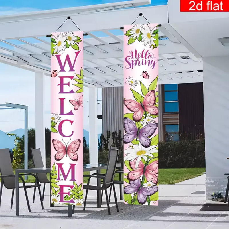 VIKAMA Frühlingsbanner für die Veranda mit Blumen- und Schmetterlings-Motiv, mehrfarbig, H x B: 180 x 30 cm - Bild 2