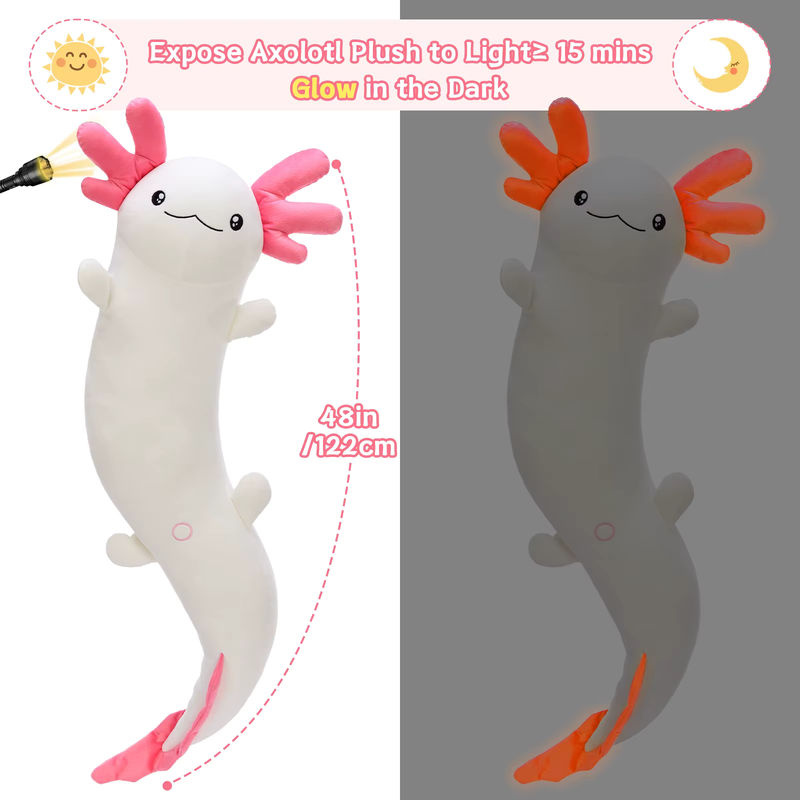 MorisMos Nachleuchtendes Axolotl-Kissen, 122 cm, Rosa / Pink - Bild 2