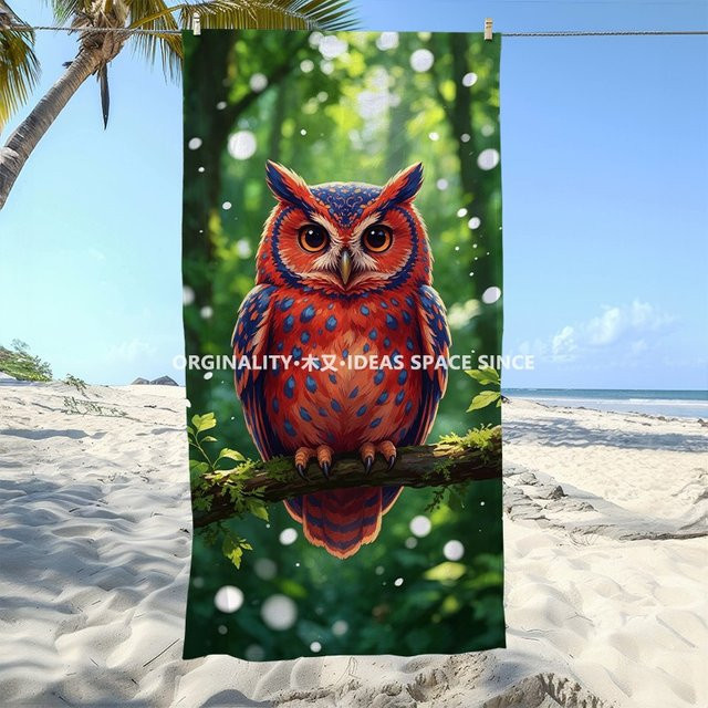 Strandtuch für Erwachsene mit Wald-Eulen-Muster in Multicolour, winddicht und mit Sonnenschutz für Camping und Reisen - Bild 1