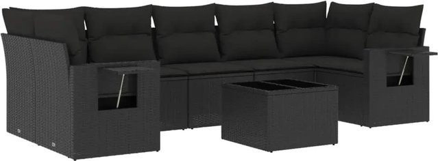 vidaXL 8-tlg Garten-Sofagarnitur in L-Form aus schwarzem Poly-Rattan mit Kissen und pulverbeschichtetem Stahlgestell - Bild 1