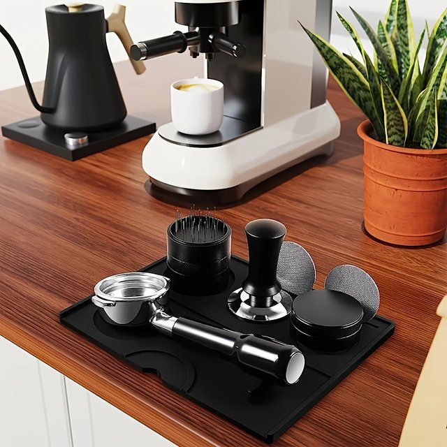Espresso Tamper Station Matte aus Silikon, rutschfeste Kaffee-Unterlage für Home Cafe und Bar, rechteckig, Grau oder Schwarz - Bild 1
