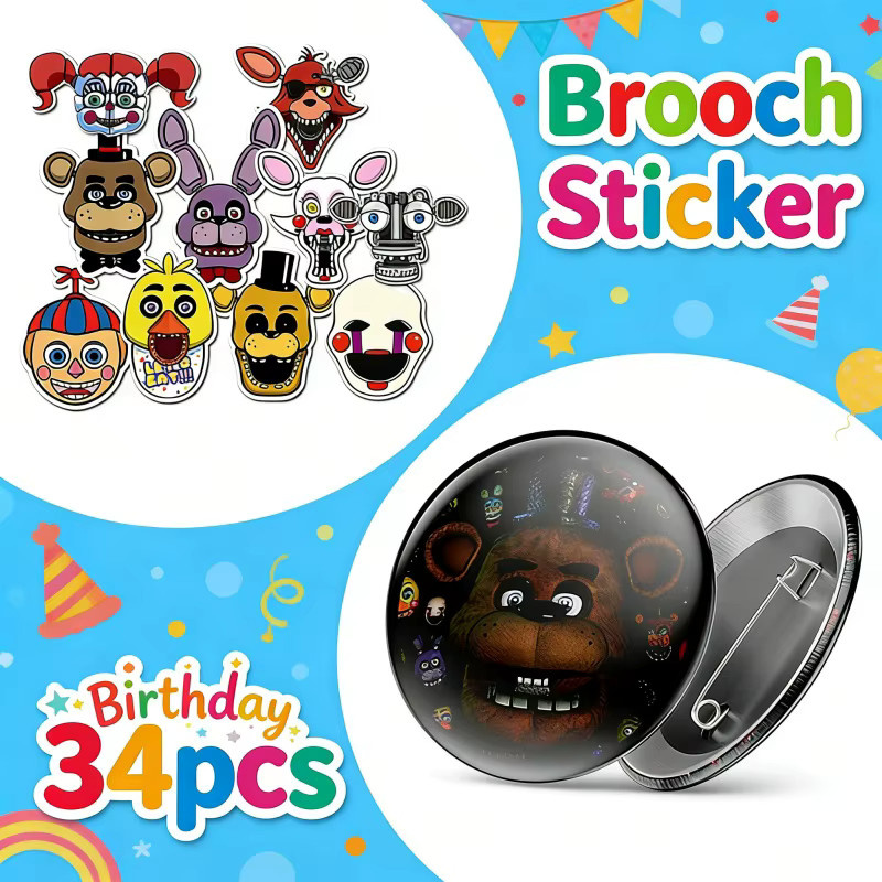 Five Nights at Freddy's Kombinationsset aus metallischer Brosche und Aufklebern in Multicolor - Bild 3