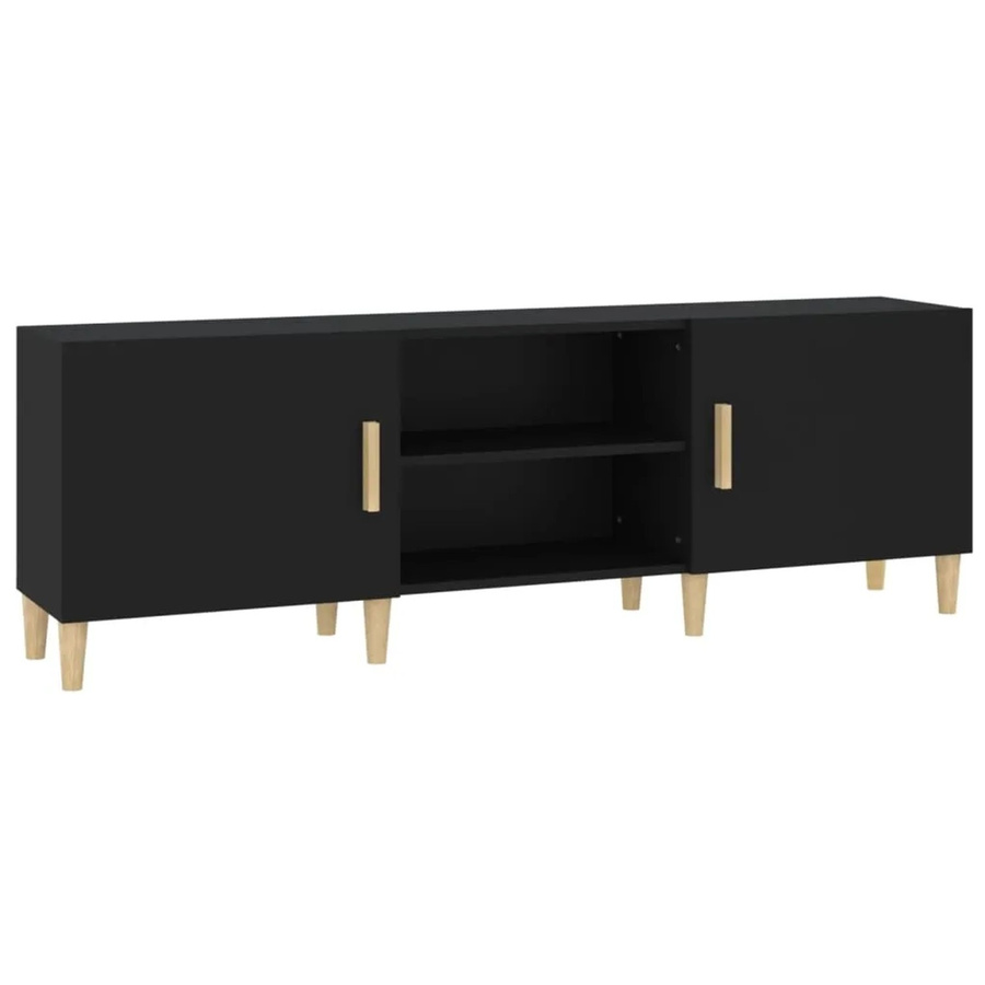 vidaXL TV-Schrank Schwarz aus Holzwerkstoff und Eukalyptus, B/T/H: 150 x 30 x 50 cm - Bild 2