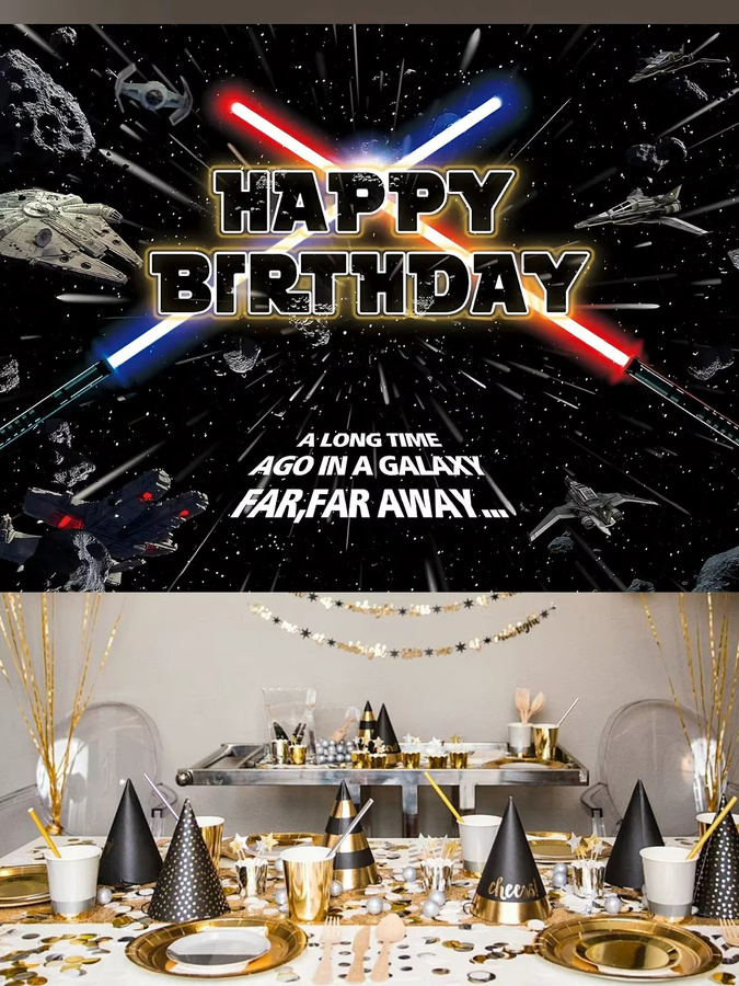VIKAMA Baby-Geburtstagsparty Dekoration mit Sternenhimmel- und Galaxie-Motiv aus Textil als Hintergrund für Kuchen und Fotografie - Bild 4