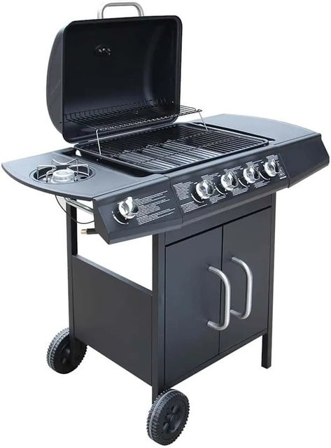 vidaXL Gasgrill Schwarz mit Grillschrank, Rollen und integriertem Thermometer - Bild 1