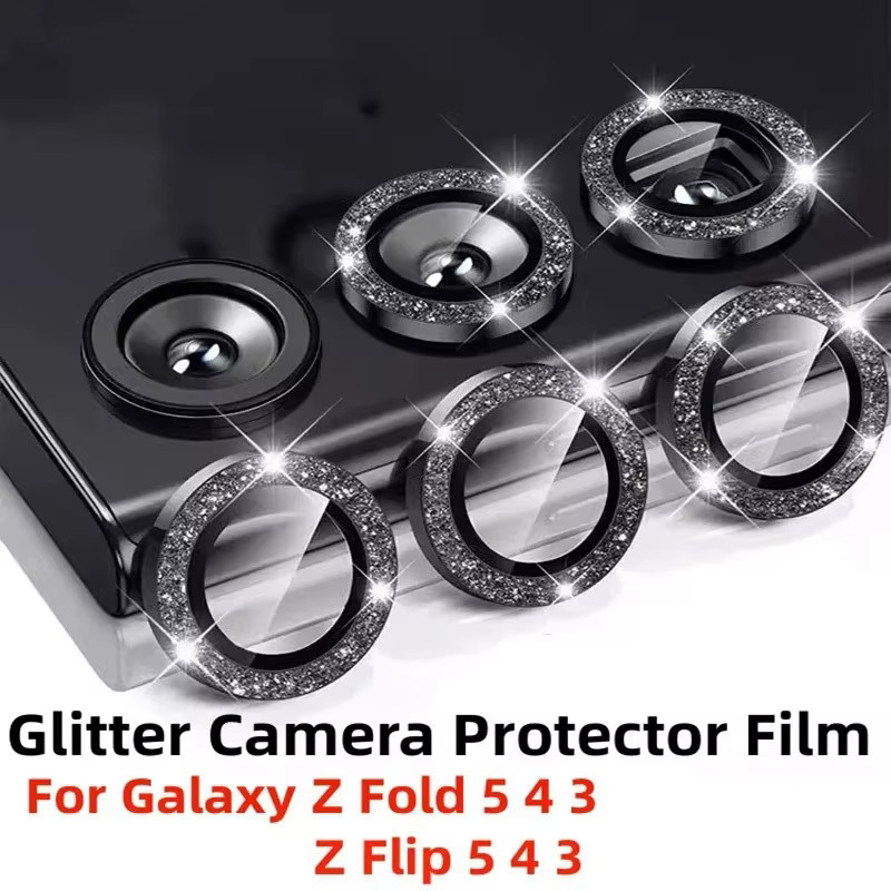 Luxus Glitter Kamera Objektiv Schutz für Samsung Galaxy Z Fold 6 5 4 3 und Z Flip6 5 in Schwarz mit Diamant Metall Ring und Glas Abdeckung - Bild 6