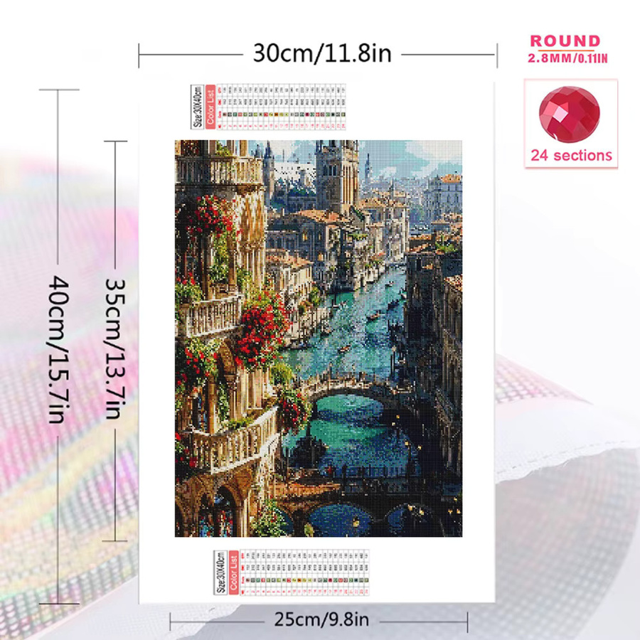 Evershine 5D Diamant-Stickerei Stadtlandschaftsgemälde mit Fluss als DIY Diamant-Mosaik in Multicolour, Breite: 30,0 cm, Höhe: 20,0 cm - Bild 2