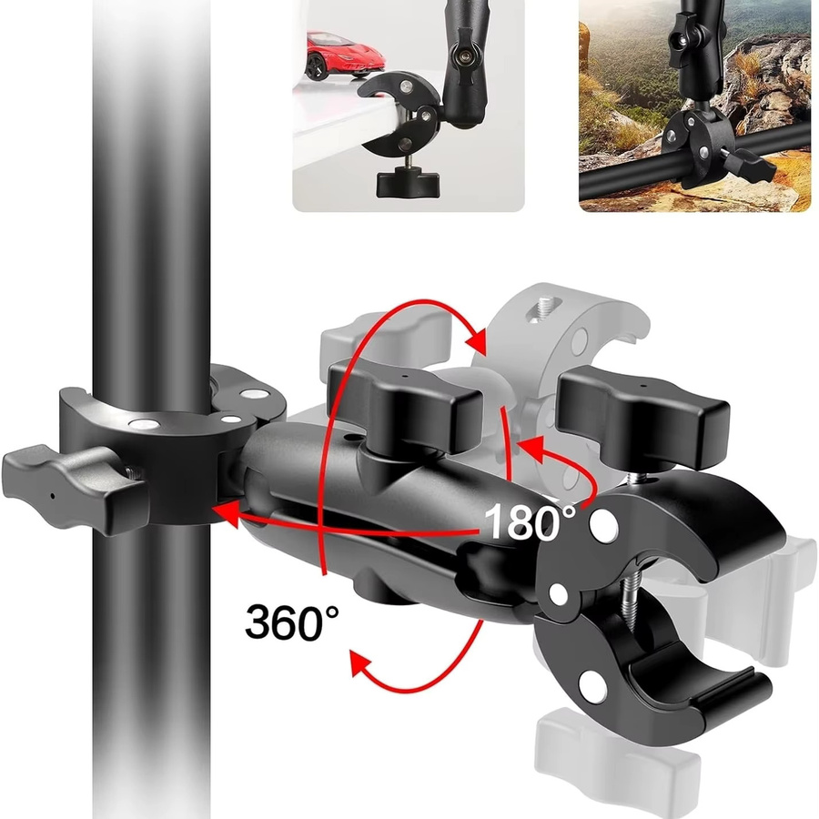 AKwing Motorrad-Halterung mit Verlängerungsstange und doppelseitiger Super-Klemme für Insta360 X2 X3 X4 X5 Action-Kameras, Schwarz - Bild 3