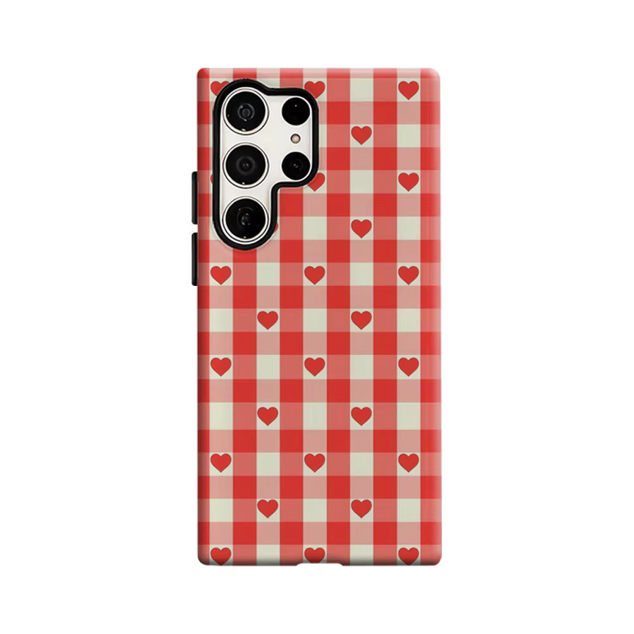 Stoßfeste Doppelschicht Handyhülle mit Rot & Creme Gingham Herz Design für Samsung Galaxy S25 Ultra, S24 und S23 Ultra Plus - Bild 5