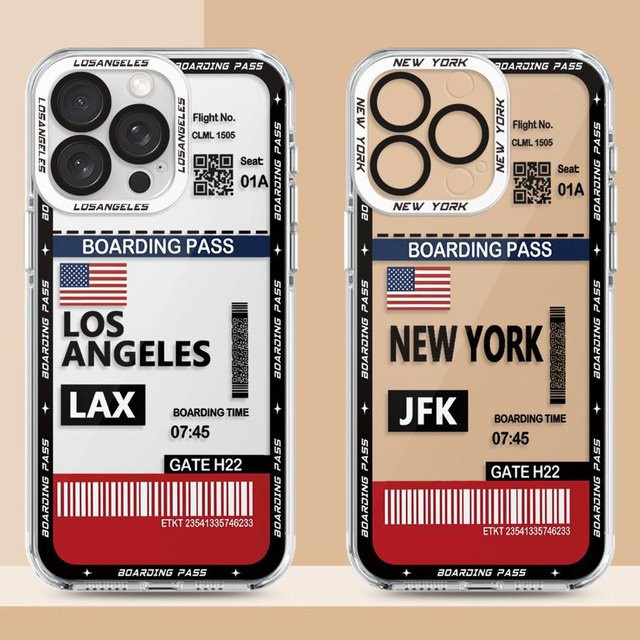 YAETEE iPhone Hülle Los Angeles New York Boarding Pass Design Multicolor Soft Case für verschiedene iPhone Modelle - Bild 1