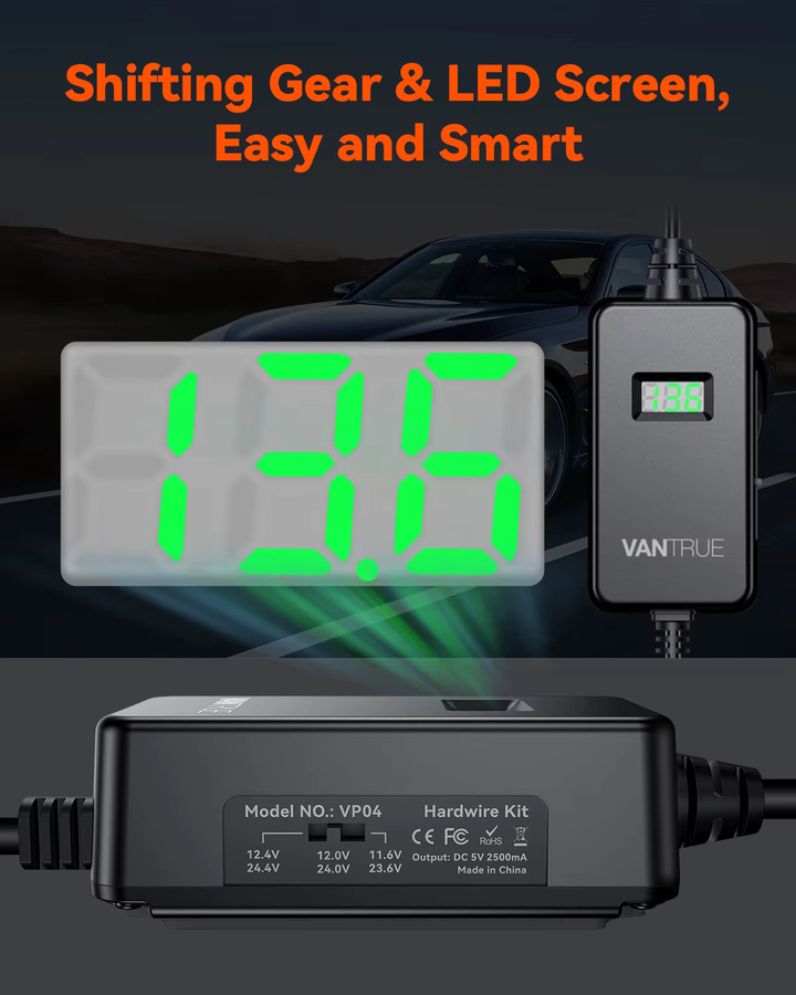 Vantrue USB-C OBD Hardwire Stromkabel mit LED-Display und Niederspannungsschutz für den Parkmodus, Schwarz, 3 Meter - Bild 5