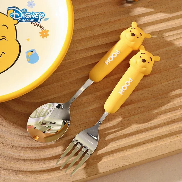 Disney Winnie the Pooh Kinderbesteck Set aus Edelstahl in Gelb mit Löffel und Gabel - Bild 1