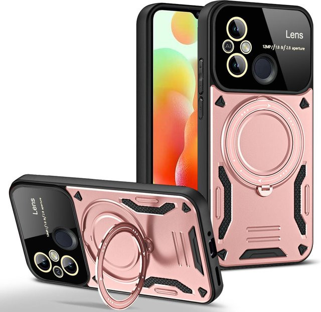 Stoßfeste Panzerhülle mit Ringhalter und MagSafe für Xiaomi Redmi 12C in Rose Gold - Bild 1
