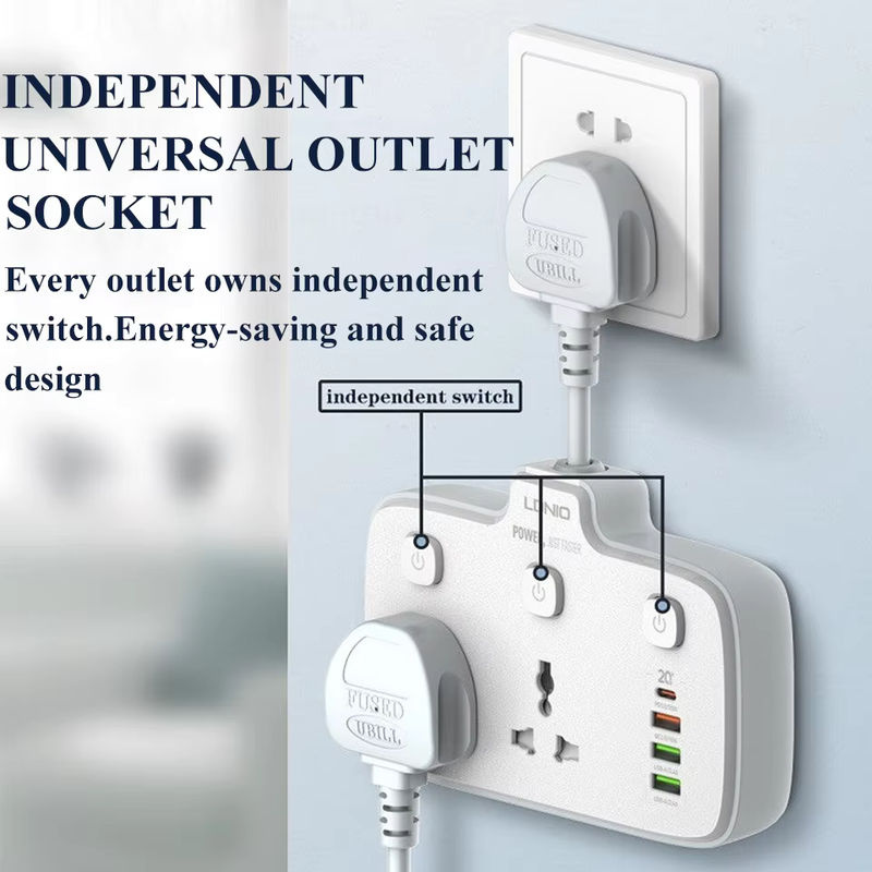 LDNIO Steckdosenleiste mit Schalter in Weiß mit 2 AC-Ausgängen und 4 USB PD20W Schnellladeanschlüssen inklusive USB-C - Bild 2