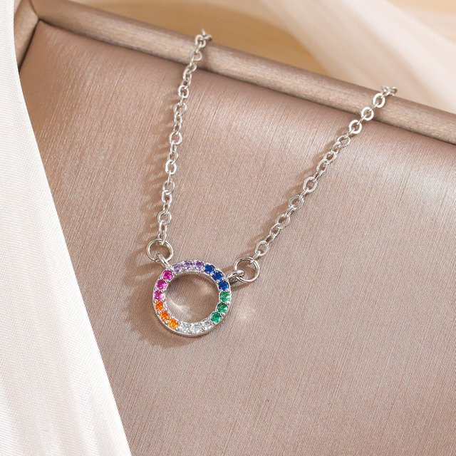 Halskette 925 Sterling Silber, Regenbogen-Kreis, Kristall, Damen - Bild 1