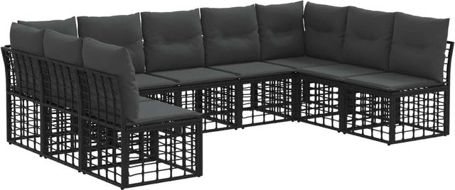 vidaXL Outdoor-Sofagarnitur in U-Form aus Polyrattan mit Polsterkissen in Schwarz - Bild 1