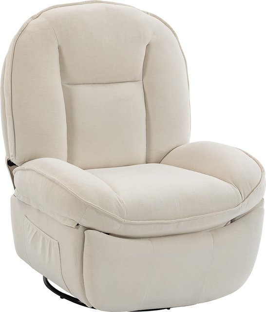 HOMCOM Relaxsessel mit Liegefunktion und Schaukelfunktion, gepolsterter Drehsessel mit Fußteil und Seitentasche in Chenille-Optik, Farbe: Beige - Bild 1