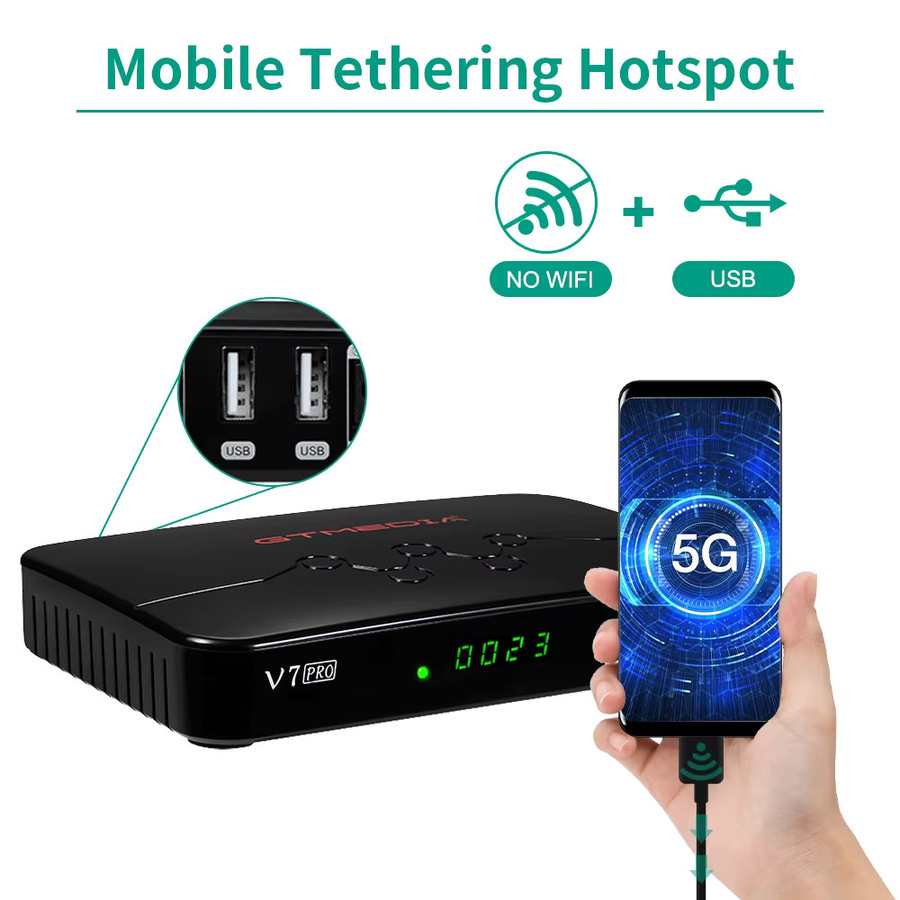 GTMEDIA V7 Pro Digitaler Satellitenempfänger DVB-S2/S2X/T2 TV-Box in Schwarz mit Wi-Fi und H.265 Decoder - Bild 3