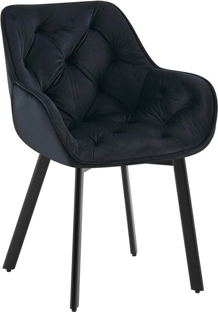 DELUKE Esszimmerstuhl VOVER in Schwarz mit Samtbezug und Steppmuster, B/T/H: 57 x 62 x 84 cm - Bild 1