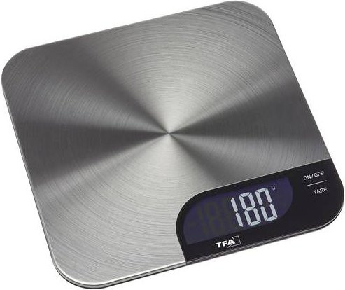 TFA Dostmann CHEESECAKE Digitale Küchenwaage aus Edelstahl in Silber, B/T/H: 20 x 20 x 1,5 cm