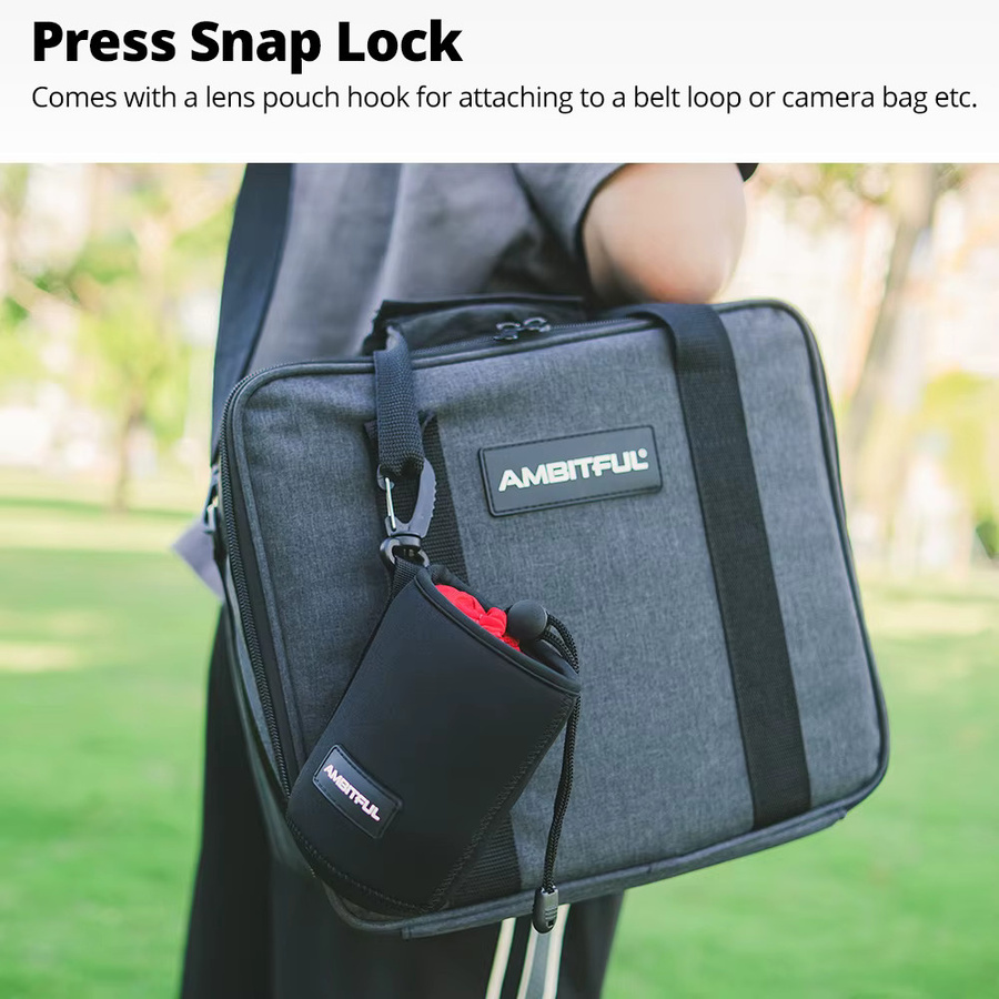 AMBITFUL Kameraobjektivtasche mit Kordelzug und Haken, Schwarz, passend für Canon, Sony und Nikon DSLR Objektive - Bild 2