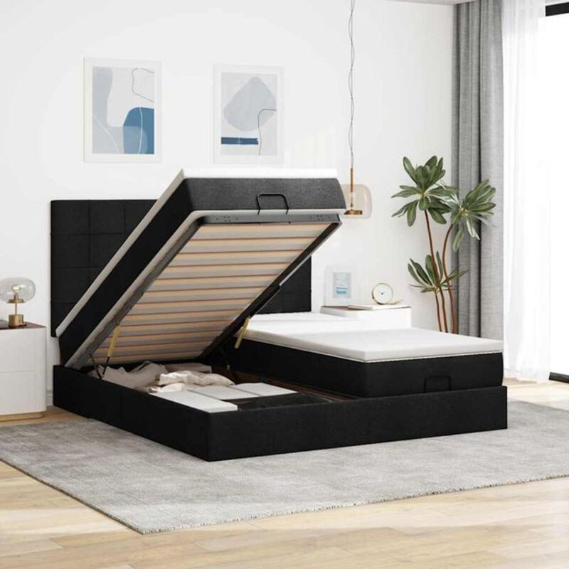 vidaxl Ottoman Polsterbett mit Matratzen und LED in Schwarz aus Stoff B/T/H: 200 x 203 x 128 cm - Bild 1