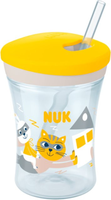 NUK Action Cup mit Strohhalm aus Silikon und Polypropylen, auslaufsicher, Gelb/Grün - Bild 1