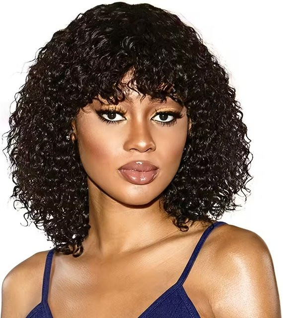 OYM HAIR Jerry Curl Echthaar-Bob-Perücke mit Pony, Schwarz, Damen - Bild 1