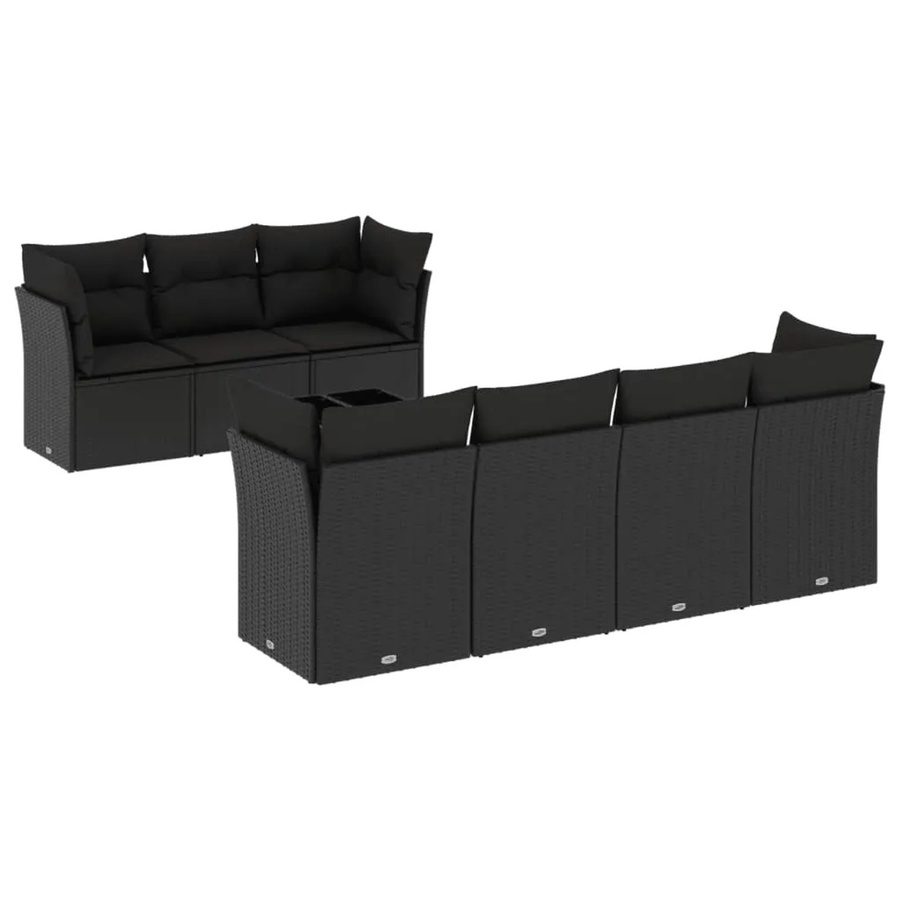 vidaXL 8-tlg Garten-Sofagarnitur aus Polyrattan in Schwarz mit Kissen und L-Form - Bild 2