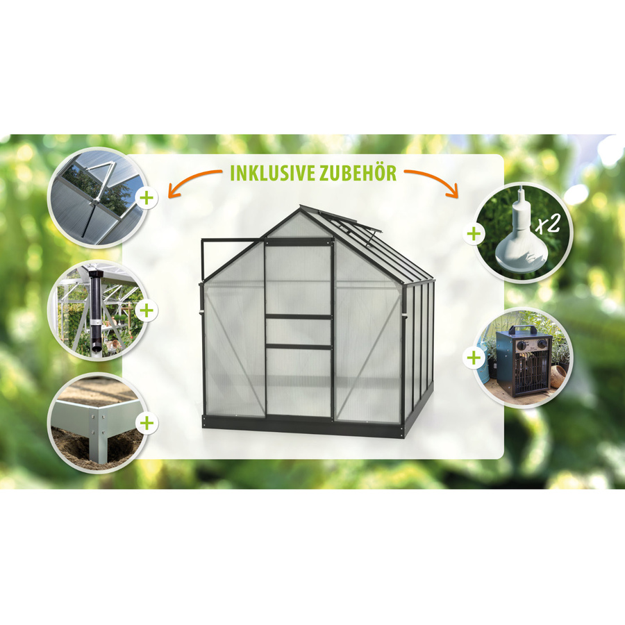 Vitavia Gewächshaus Marley mit Ready2Grow Zubehör-Set, schwarz, 5 m², Polycarbonat-Platten - Bild 2