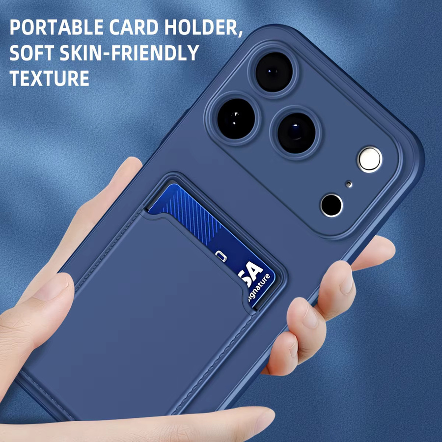 Stoßfeste Silikon-Handyhülle mit Kartenfach für Apple iPhone 11 bis 17 Pro Max in Beige und Blau - Bild 2