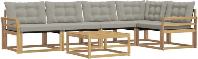 vidaXL Outdoor-Sofagarnitur 6-teilig aus Holz und Polyester in Weiß und Hellgrau, B/T/H: 79 x 79 x 37 cm - Bild 1