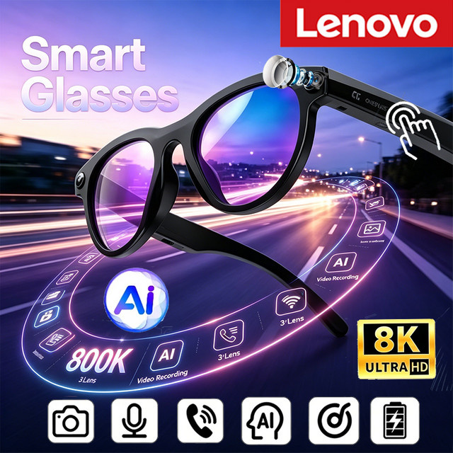 Lenovo 8K HD KI-Smart-Brille in Schwarz mit Dual-Kamera, Echtzeit-Übersetzung, Bluetooth-Anruf und Audio-Video-Aufnahme - Bild 1