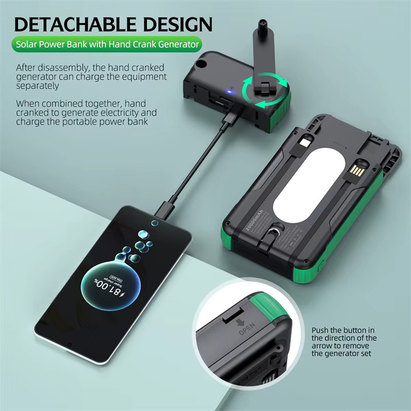 Wasserdichte Solar-Powerbank mit Handkurbel und 20.000 mAh Kapazität in Orange für iPhone, Samsung, Huawei und Xiaomi - Bild 2
