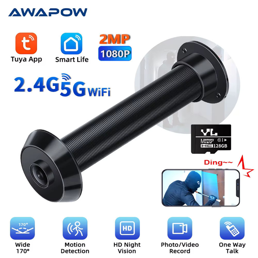 Awapow Tuya Smart Wifi Video Türspion mit 1080P Kamera, 170 Grad Weitwinkel, Nachtsicht und Bewegungserkennung, Schwarz - Bild 7
