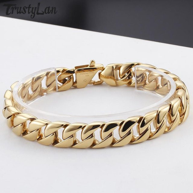 TrustyLan Jewelry Armband, Edelstahl, Gold, kubanische Panzerkette, Herren, 21 cm - Bild 1