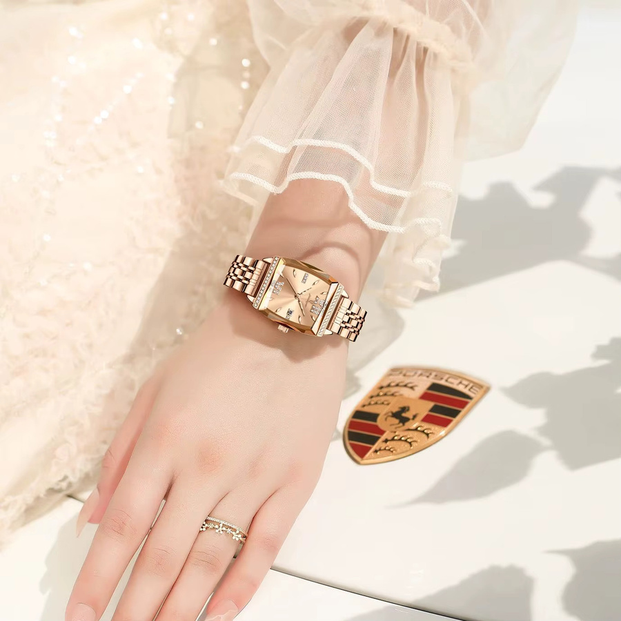 POEDAGAR Armbanduhr, Quarz, Edelstahl, Roségold, Datum, Damen - Bild 6