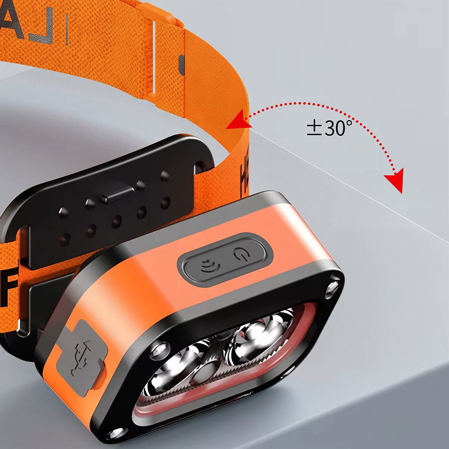 Wiederaufladbare Mini-Sensor-Stirnlampe mit LED und 5 Modi in Schwarz, 60 Grad verstellbar für Camping, Angeln und Laufen - Bild 4