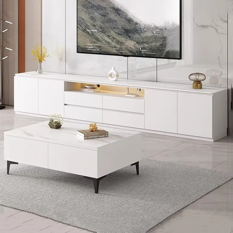 HOUYU Moderner TV-Schrank im Nordic Glamour Stil, Weiß, Hochglanz - Bild 4